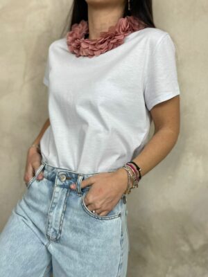 T-shirt Bianca Donna Petali Rosa