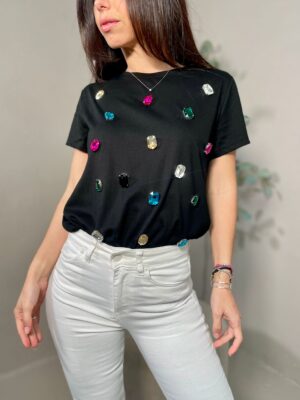 Maglietta Nera Donna Pietre Multicolore - T-Shirt